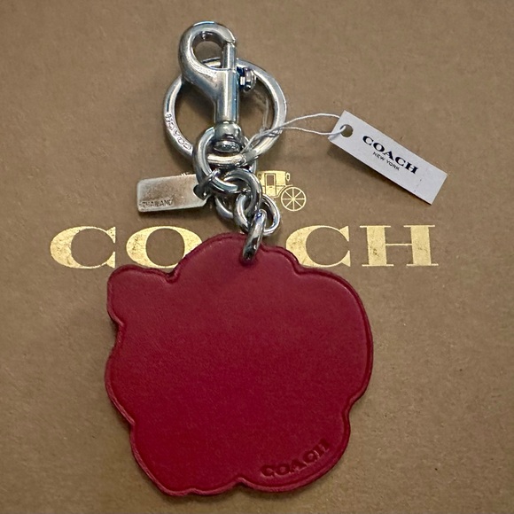 SUPER RARE Coach Leather Glittered Hibiscus Flower Keychain Fob Bag Charm - Picture 6 of 8